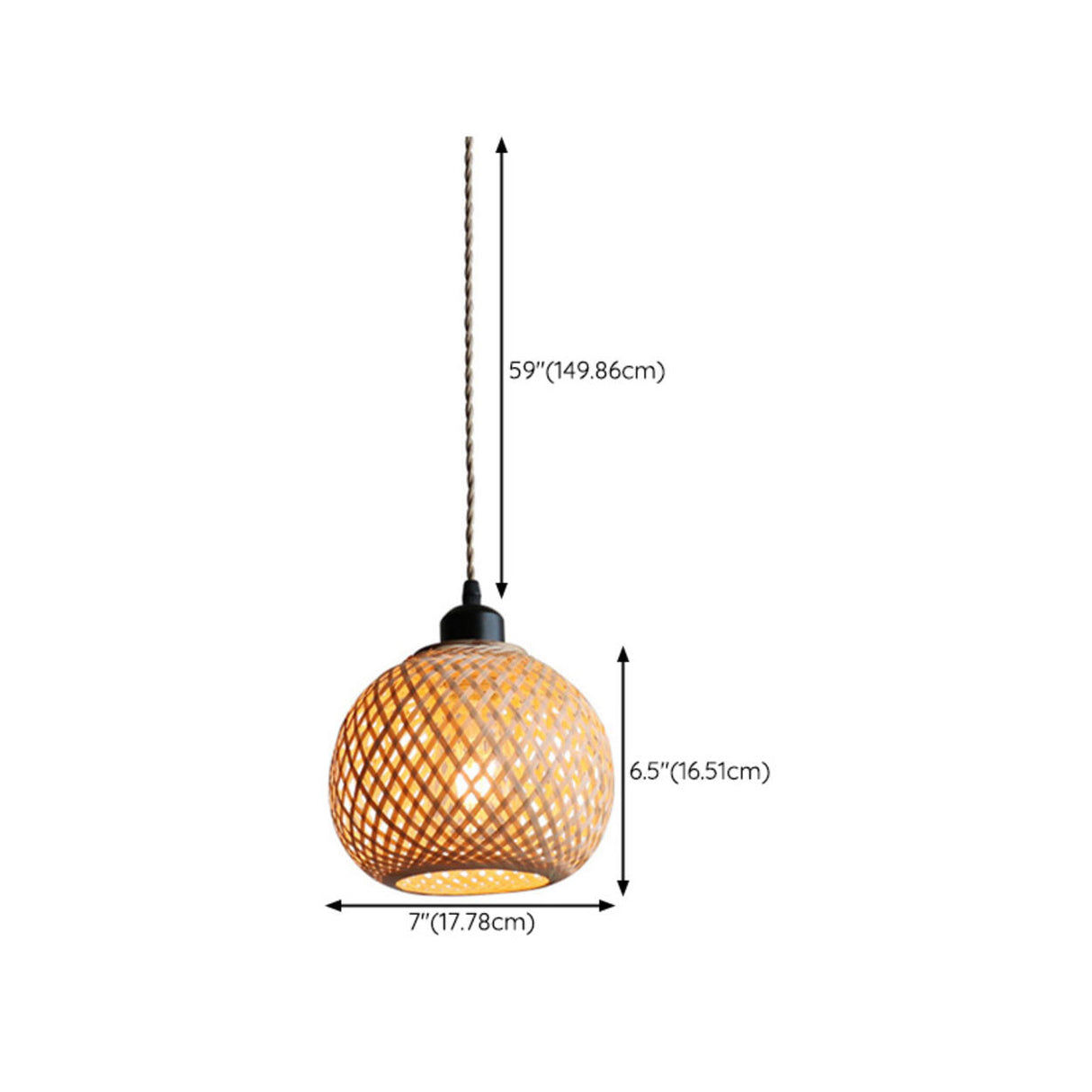 Rustic Woven Rattan Natural Bamboo Globe Pendant Light 