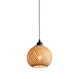 Rustic Woven Rattan Natural Bamboo Globe Pendant Light Image - 5