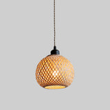 Rustic Woven Rattan Natural Bamboo Globe Pendant Light Image - 7