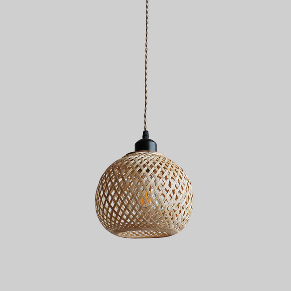 Rustic Woven Rattan Natural Bamboo Globe Pendant Light Image - 8