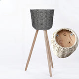 Rustic Woven Round Natural Indoor Tripod Plant Stand Image - 11