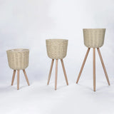 Rustic Woven Round Natural Indoor Tripod Plant Stand Image - 15