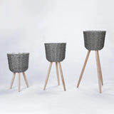 Rustic Woven Round Natural Indoor Tripod Plant Stand Image - 16