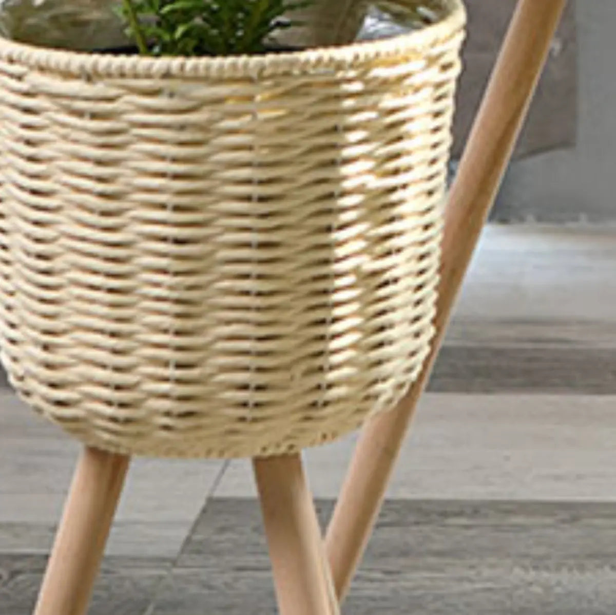 Rustic Woven Round Natural Indoor Tripod Plant Stand Image - 3