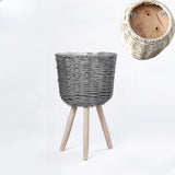 Rustic Woven Round Natural Indoor Tripod Plant Stand Image - 7