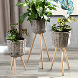 Rustic Woven Round Natural Indoor Tripod Plant Stand Image - 8