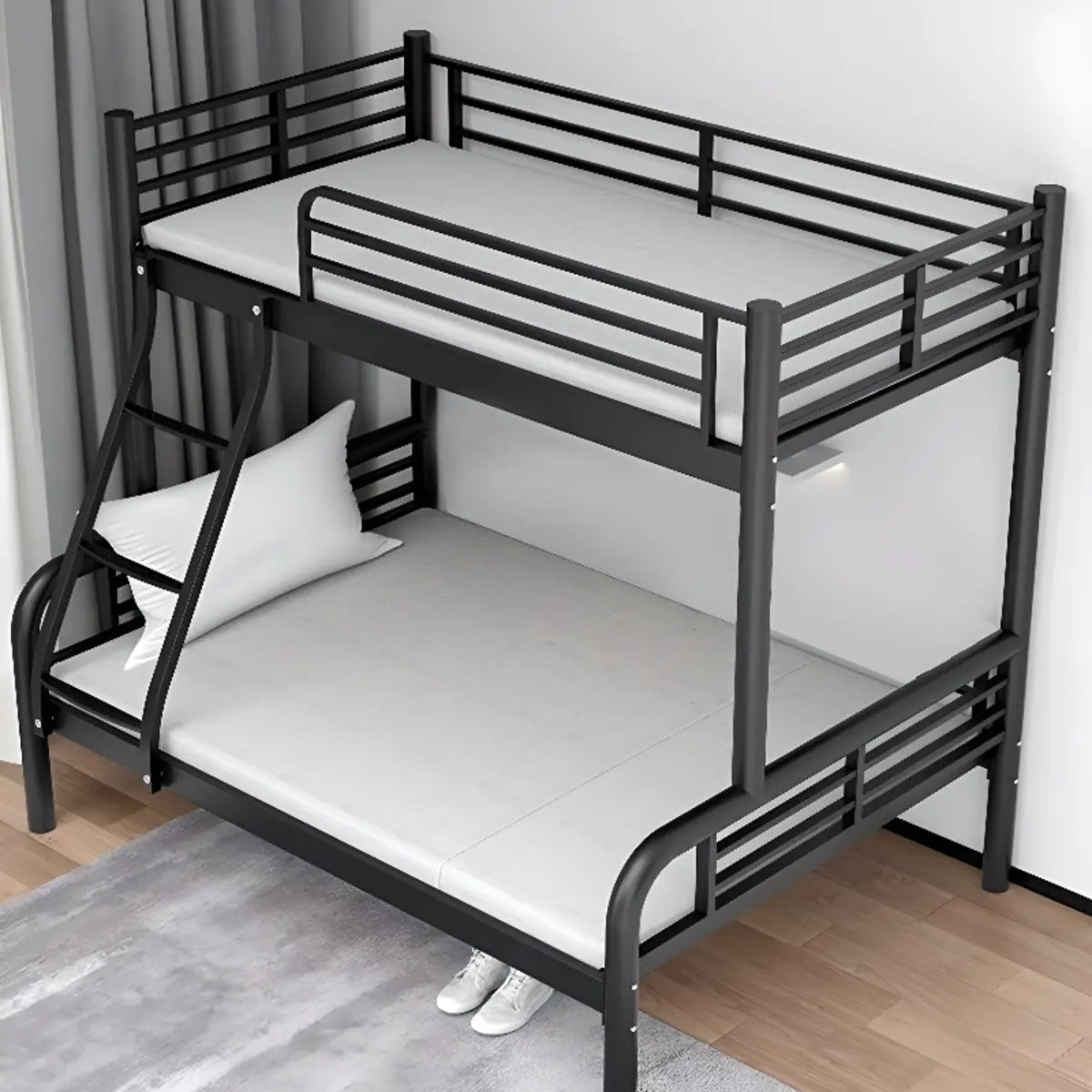 Safety Twin Alloy Black Guardrail and Stairs Bunk Bed Image - 9