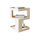 Safety White Square Iron Chairside Table with Shelf Image - 3