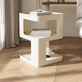 Safety White Square Iron Chairside Table with Shelf Image - 5