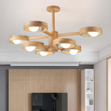 Scandinavian 2 Tiers Wooden Circle Pendant Chandelier Image - 2