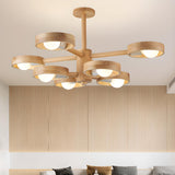 Scandinavian 2 Tiers Wooden Circle Pendant Chandelier Image - 4