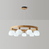 Scandinavian 9-Light GLobe Wooden Ring Chandelier Image - 3