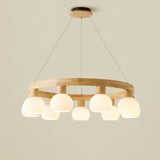 Scandinavian 9-Light GLobe Wooden Ring Chandelier Image - 7