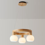 Scandinavian 9-Light GLobe Wooden Ring Chandelier Image - 8