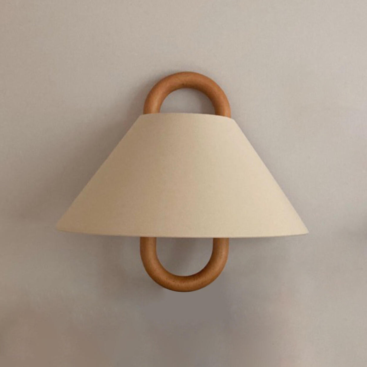 Scandinavian Beige Wooden and Fabric Cone Wall Lamp Image - 10