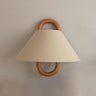 Scandinavian Beige Wooden and Fabric Cone Wall Lamp Image - 10