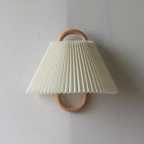 Scandinavian Beige Wooden and Fabric Cone Wall Lamp Image - 11