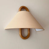 Scandinavian Beige Wooden and Fabric Cone Wall Lamp Image - 12