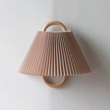 Scandinavian Beige Wooden and Fabric Cone Wall Lamp Image - 13