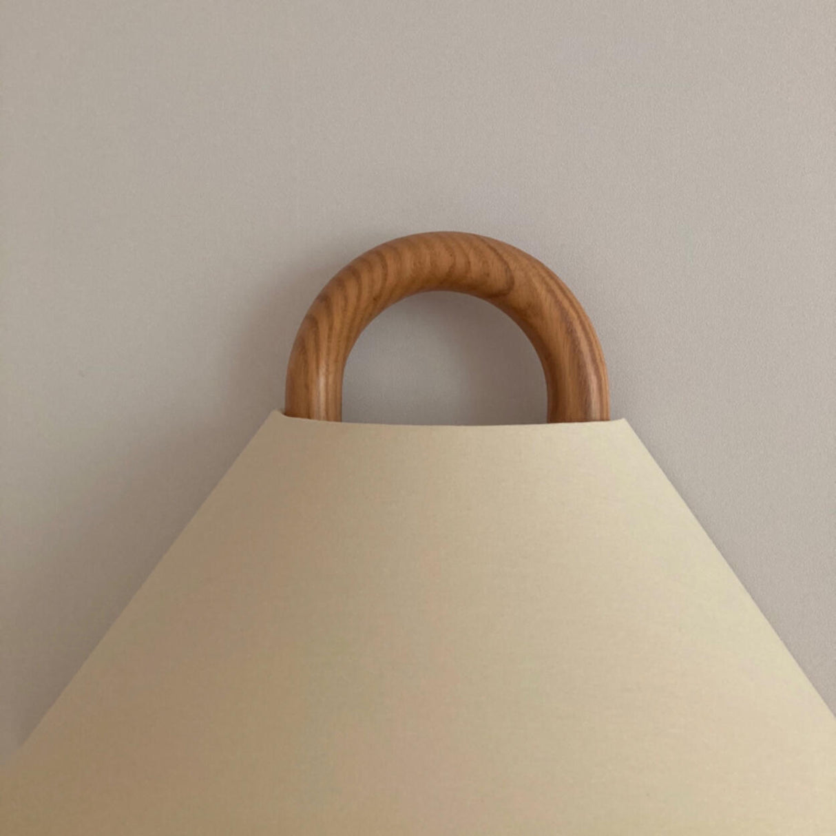 Scandinavian Beige Wooden and Fabric Cone Wall Lamp Image - 16