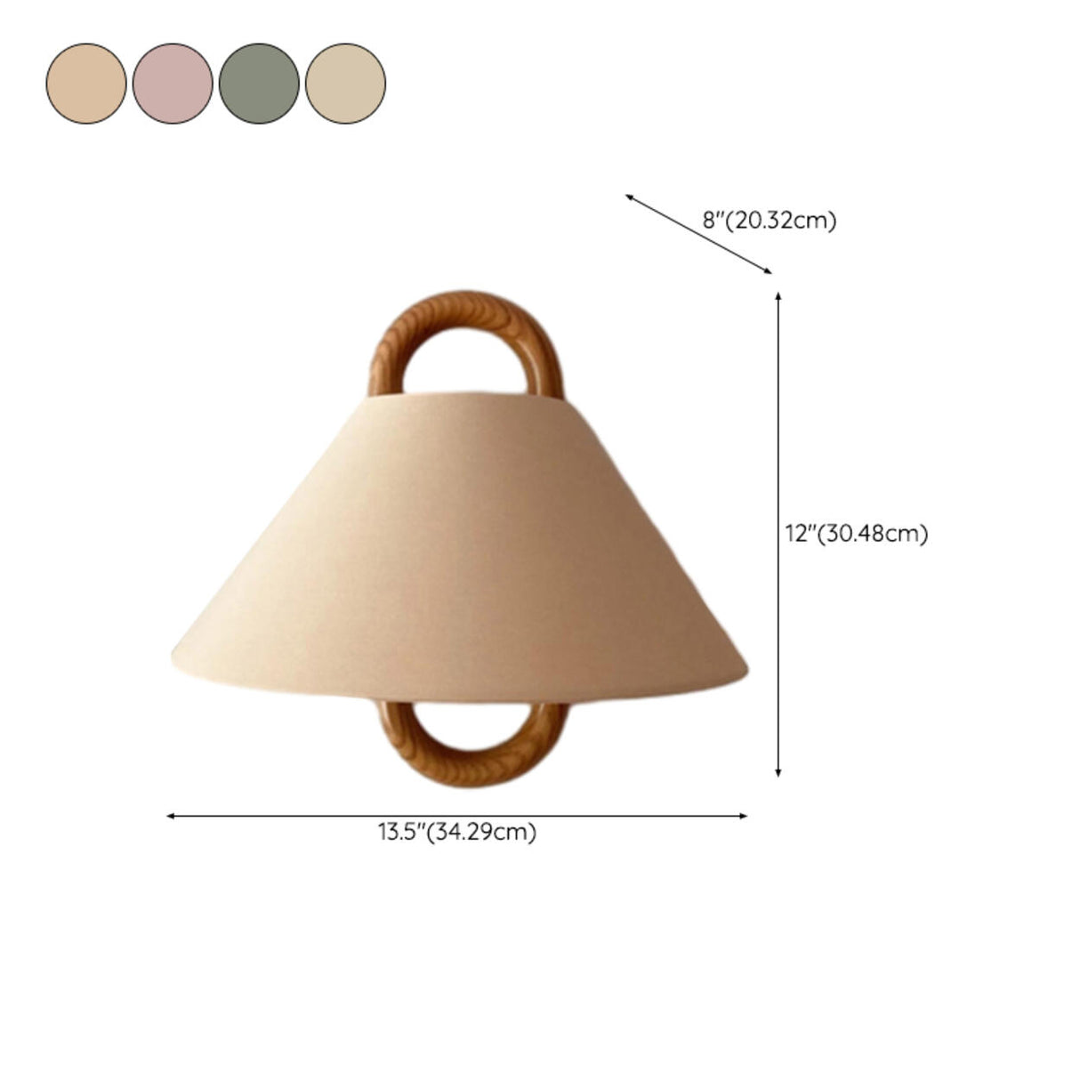 Scandinavian Beige Wooden and Fabric Cone Wall Lamp Image - 24