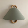 Scandinavian Beige Wooden and Fabric Cone Wall Lamp Image - 7