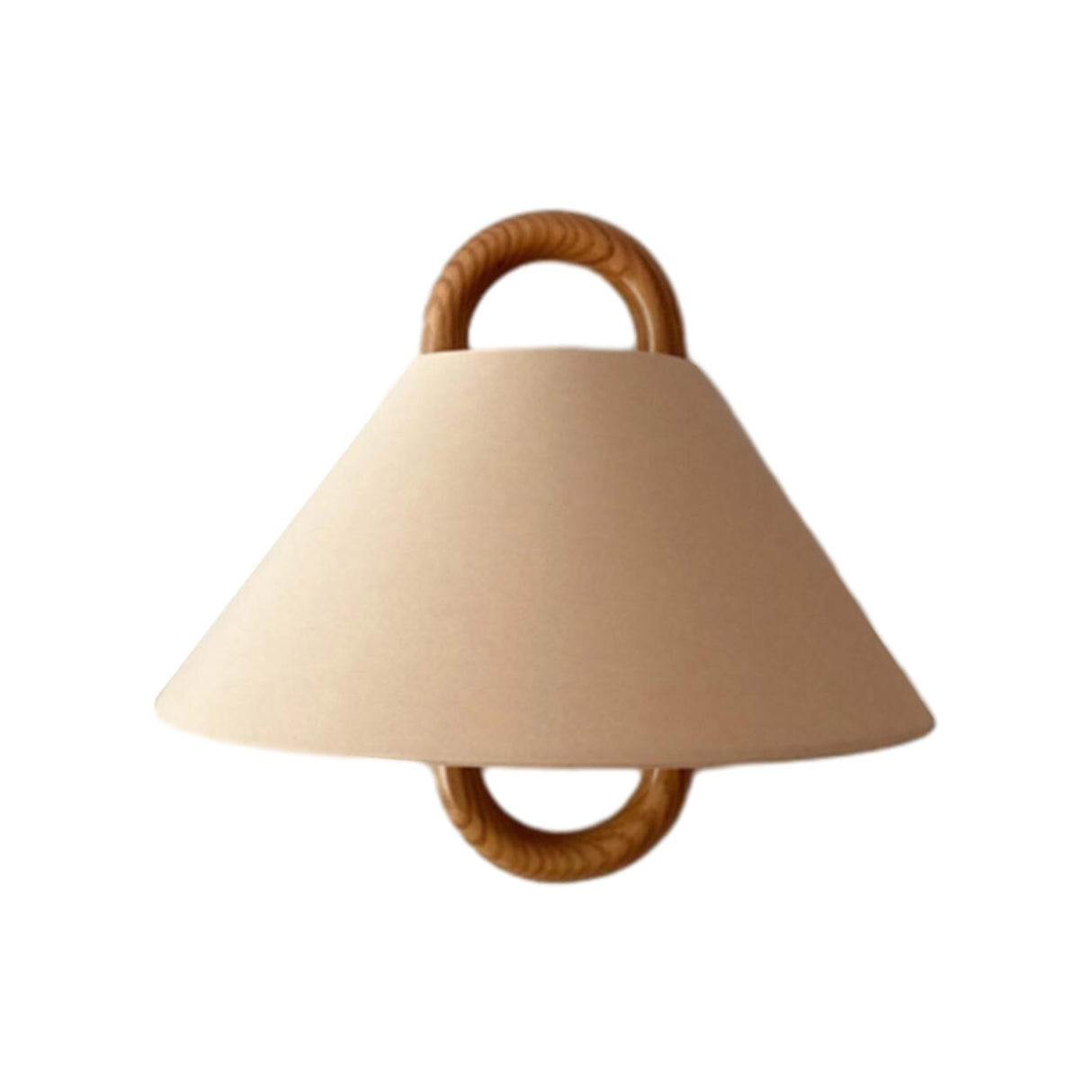 Scandinavian Beige Wooden and Fabric Cone Wall Lamp Image - 9