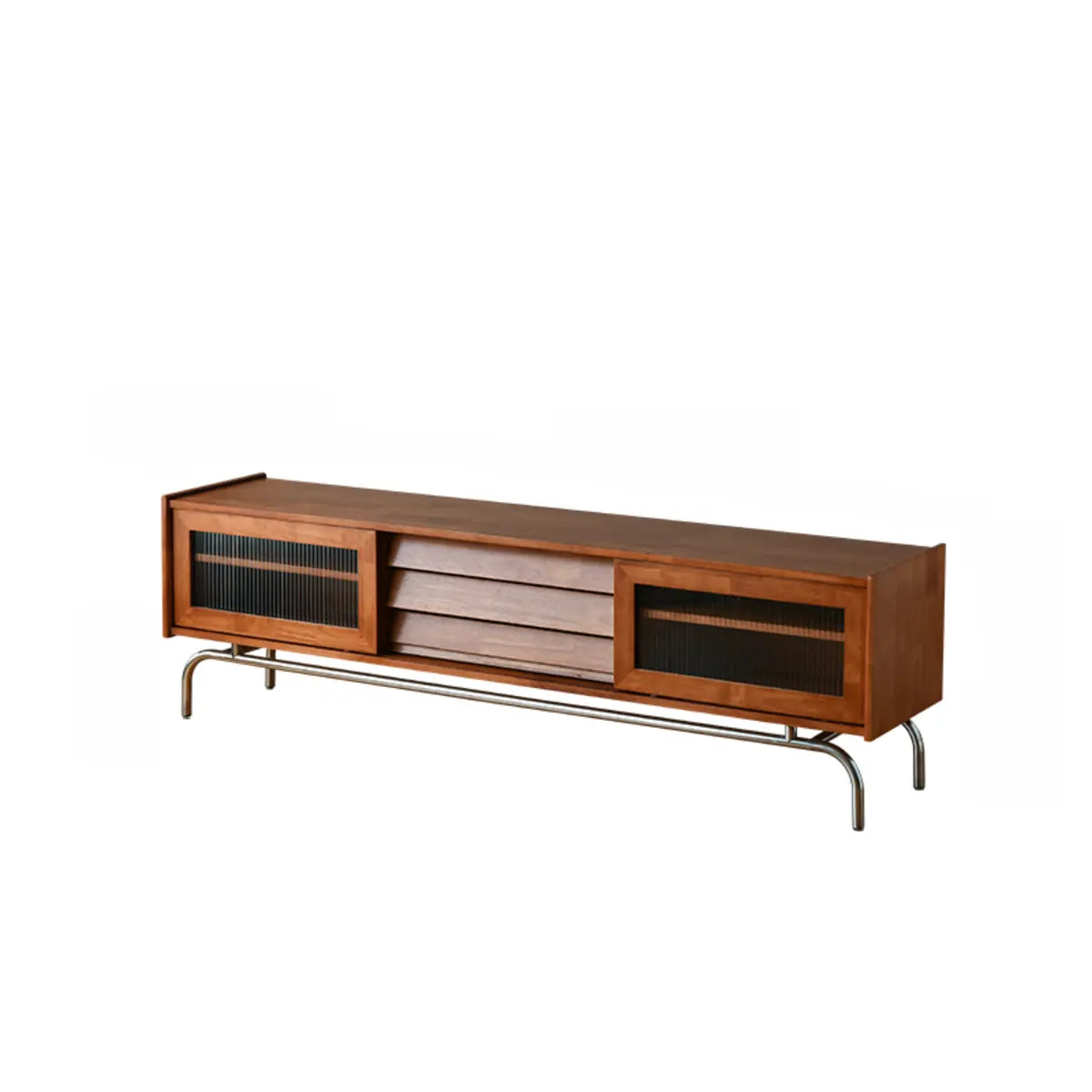 Scandinavian Brown Rubberwood Shelves Cabinet TV Stand Image - 2