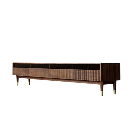 Scandinavian Brown Walnut Long TV Stand with Drawers Image - 2