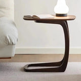 Scandinavian C-shaped Wood Brown Rectangular Chairside Table Image - 8