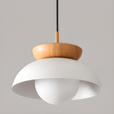 Scandinavian Dome Black and Wood Pendant Lights Image - 10