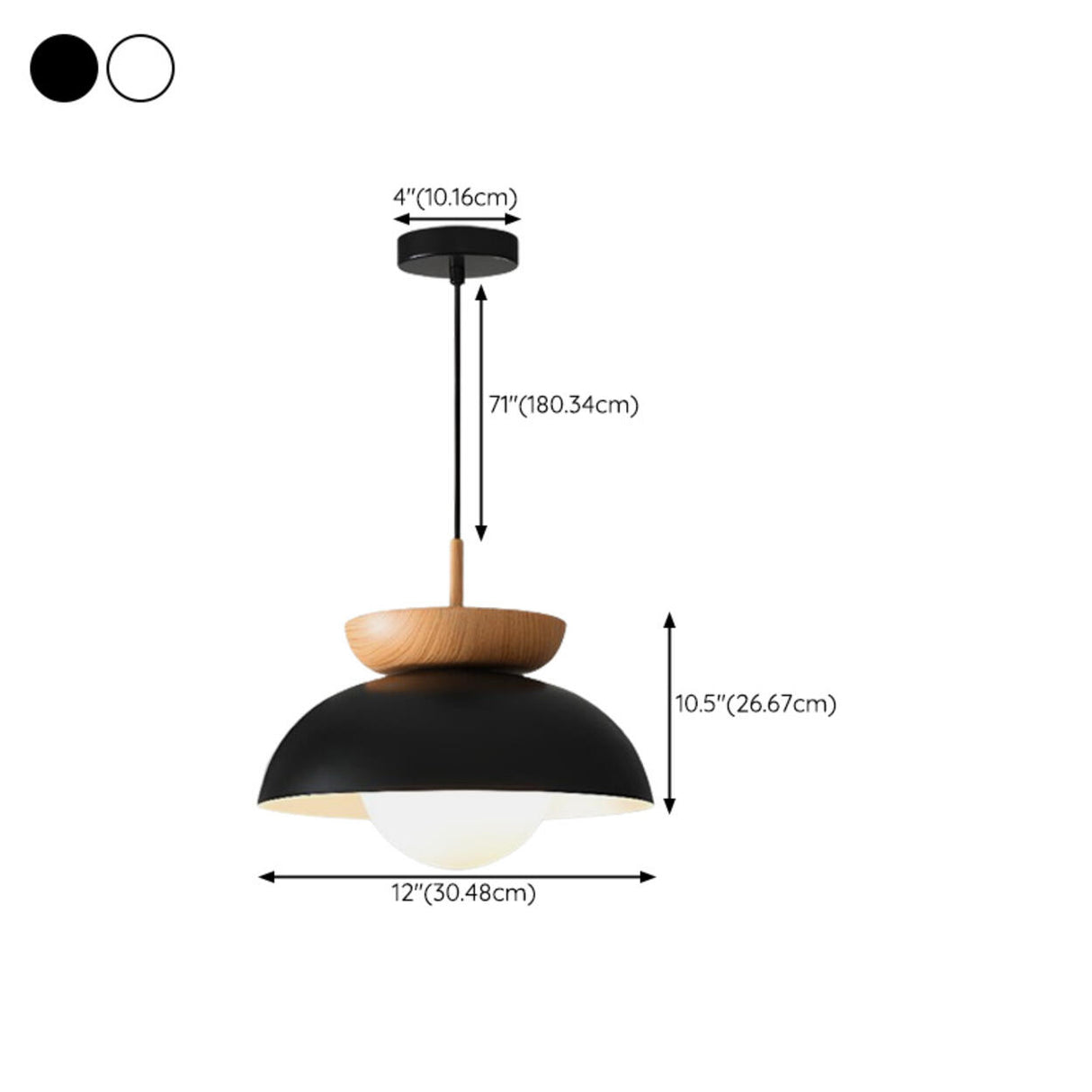 Scandinavian Dome Black and Wood Pendant Lights 