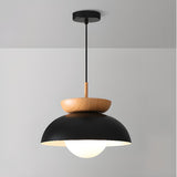 Scandinavian Dome Black and Wood Pendant Lights Image - 7