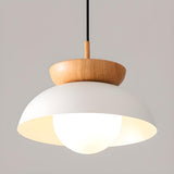 Scandinavian Dome Black and Wood Pendant Lights Image - 8