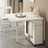 Scandinavian Drop Leaf Wood Dining Table White Compact Image - 5