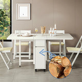 Scandinavian Drop Leaf Wood Dining Table White Compact Image - 8