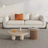 Scandinavian Khaki Brown Wooden Round Coffee Table Set Image - 3