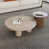 Scandinavian Khaki Brown Wooden Round Coffee Table Set Image - 5