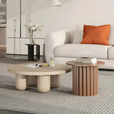 Scandinavian Khaki Brown Wooden Round Coffee Table Set Image - 6