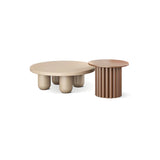 Scandinavian Khaki Brown Wooden Round Coffee Table Set Image - 7