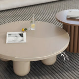 Scandinavian Khaki Brown Wooden Round Coffee Table Set Image - 9