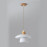 Scandinavian Layered Dome White Glass Pendant Light Image - 10