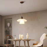 Scandinavian Layered Dome White Glass Pendant Light Image - 4