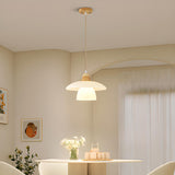 Scandinavian Layered Dome White Glass Pendant Light Image - 5