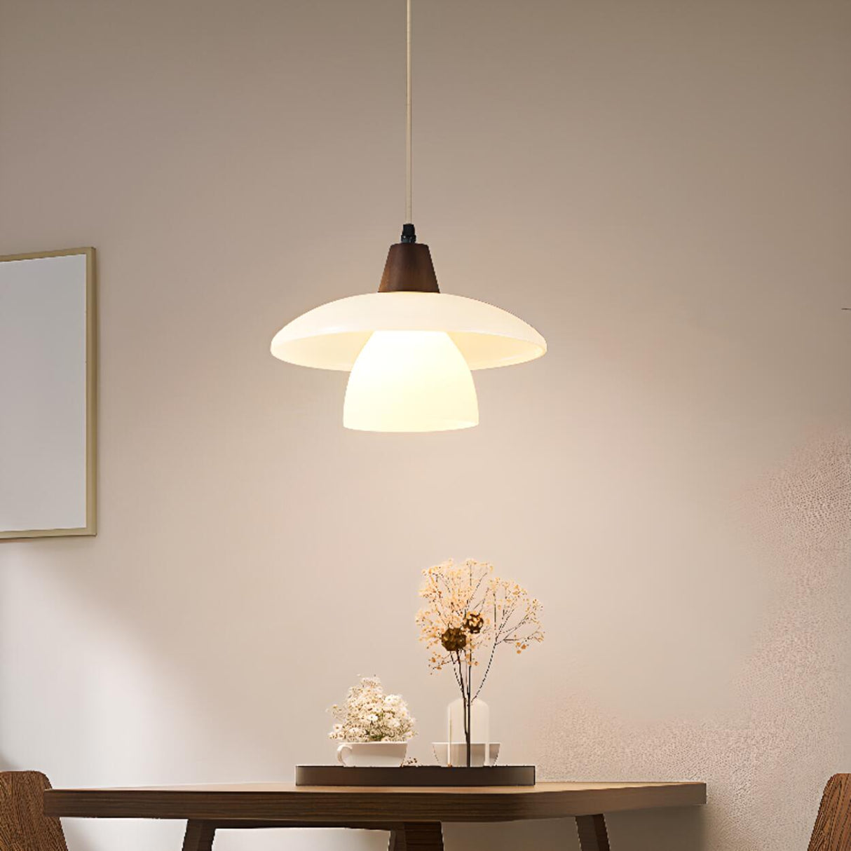 Scandinavian Layered Dome White Glass Pendant Light Image - 6