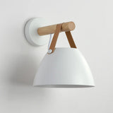 Scandinavian Leather Straps White Cone Wall Sconce Image - 7