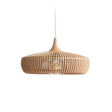 Scandinavian Minimalist Wooden Slatted Drum Pendant Light Image - 10