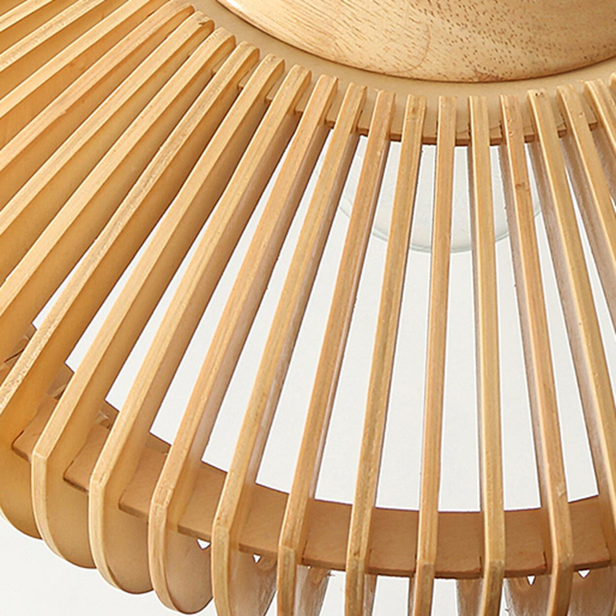 Scandinavian Minimalist Wooden Slatted Drum Pendant Light Image - 15