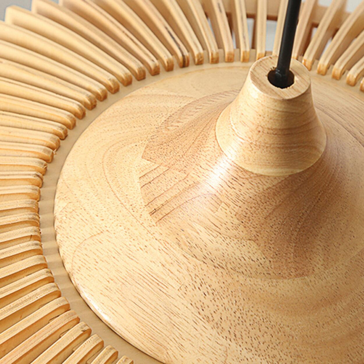 Scandinavian Minimalist Wooden Slatted Drum Pendant Light Image - 16