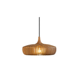 Scandinavian Minimalist Wooden Slatted Drum Pendant Light Image - 3